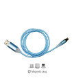 ΚΑΛΩΔΙΟ USB ΦΟΡΤΙΣΗΣ & ΣΥΓΧΡΟΝΙΣΜΟΥ MICRO USB/TYPE-C/LIGHTING ΜΕ ΜΑΓΝΗΤΙΚΗ ΥΠΟΔΟΧΗ & ΜΠΛΕ ΦΩΣ 100 cm