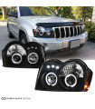 Μπροστινά Φανάρια Set Για Jeep Grand Cherokee 05-08 WK Angel Eyes & Led Μαύρα HB4/H1 Manual Sonar