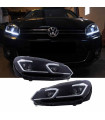 Μπροστινά Φανάρια Set Για Vw Golf VI (6) 08-12 DRL & Led Signal Dynamic Look Golf 7,5 Μαύρα Με ασημί Γραμμή H7 Με Μοτέρ Carner