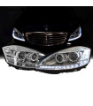 Μπροστινά Φανάρια Set Για Mercedes-Benz S-Class W221 05-09 DRL Facelift Look Χρωμίου D1S/H8 Με Μοτέρ Carner