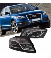 Μπροστινά Φανάρια Set Για Audi Q5 8R 08-12 TRU DRL Μαύρα H7 Με Μοτέρ Depo