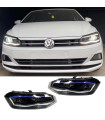 Μπροστινά Φανάρια Set Για Vw Polo AW 17+ DRL Led Tube GTI Look Μαύρα Με Ασημί Γραμμή Upgrade With Xenon With Motor Carner