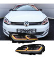 Μπροστινά Φανάρια Set Για Vw Golf VII (7) 12-17  Look 7.5 GTI Μαύρα/ Κόκκινη Γραμμή H7 Με Μοτέρ Carner