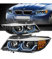 Μπροστινά Φανάρια Set Για Bmw 3 E90 / E91 05-08 3D LED Angel Eyes & Led Φλας Μαύρα H7/H1 Reliable Auto Parts RSD-100314BE