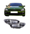 Μπροστινά Φανάρια Set Για Vw Scirocco 08-14 DRL Shark Look Μαύρα H7 Με Μοτέρ Depo