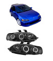 Μπροστινά Φανάρια Set Για Honda Civic 92-95 2D/3D Angel Eyes & Led Μαύρα H1/H1 Manual Sonar