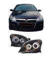 Μπροστινά Φανάρια Set Για Opel Astra H 04-09 Angel Eyes Μαύρα H7/H7 Με Μοτέρ Depo