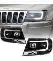 Μπροστινά Φανάρια Set Για Jeep Grand Cherokee 99-05 WJ DRL Tube Lights Μαύρα HB4/H1 Manual Sonar