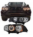 Μπροστινά Φανάρια Set Για Bmw X5 E53 99-03 Angel Eyes Μαύρα Xenon D2S/H7 Με Μοτέρ Depo