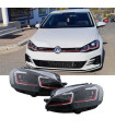 Μπροστινά Φανάρια Set Για Vw Golf 7.5 17-19 Facelift DRL & Dynamic Signal Μαύρα Με Κόκκινη Γραμμή GTI Look H7 Με Μοτέρ Carner