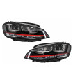 Μπροστινά Φανάρια Set Για Vw Golf VIΙ (7) 12-17 DRL U-Type GTI Μαύρα/Κόκκινο H7/H7 Με Μοτέρ Carner