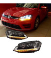 Μπροστινά Φανάρια Set Για Vw Golf VII (7) 12-17 U-Type DRL & Led Φλας Dynamic GTI R-Line Look Μαύρα H7/H7 Με Μοτέρ Carner