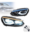 Μπροστινά Φανάρια Set Για Vw Golf VΙ (6) 08-12 Mk8 Golf Look Dynamic Start DRL & Φλας Μαύρα Full Led Με Μοτέρ VLand