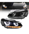 Μπροστινά Φανάρια Set Για Vw Golf VΙ (6) 08-12 DRL U-Type & Dynamic Φλας Μαύρα H7/H7 Με Μοτέρ VLand