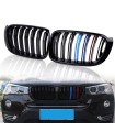 Καρδιές Μάσκας Για Bmw X3 F25 LCI 14-17 / X4 F26 14-17 M4 Look Με Διπλή Γρίλια Tri-Color Μαύρο Γυαλιστερό Με 7 Γρίλιες 2 Τεμάχια