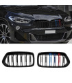 Καρδιές Μάσκας Για Bmw X2 F39 18+ M4 Look Με Διπλή Γρίλια Tri-Color Μαύρο Γυαλιστερό 2 Τεμάχια