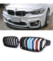 Καρδιές Μάσκας Για Bmw 3 F30 / F31 11-18 M4 Look Με Διπλή Γρίλια Tri-Color Μαύρο Γυαλιστερό 2 Τεμάχια