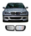 Καρδιές Μάσκας Για Bmw 3 E46 02-05 Sedan/Touring M4 Look Με Διπλή Γρίλια Tri-Color Μαύρο Γυαλιστερό 2 Τεμάχια