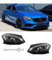 Μπροστινά Φανάρια Set Για Mercedes-Benz A-Class W176 12-18 Xenon Upgrade Σε Facelift Look Μαύρα Full Led DRL Με Μοτέρ Carner