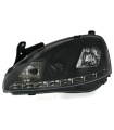 Φανάρια εμπρός led για Opel Corsa C (2001-2006) - μαύρα , με λάμπες (Η1) - σετ 2τμχ.