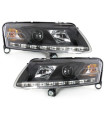 Φανάρια εμπρός για Audi A6 με φώτα ημέρας led (2004-2007) - μαύρα , με λάμπες (Η1) - σετ 2τμχ.